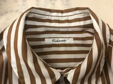 Enchainement 브라운 화이트 스트라이프 긴팔 셔츠