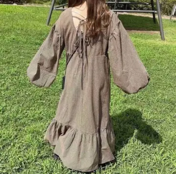 라피메 백산 리본 원피스 브라운