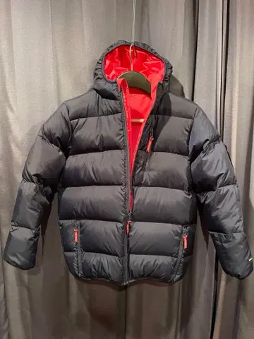 후드 부착 다운 자켓 네이비/레드 M 사이즈