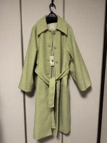 라이트 그린 벨트 포함 롱 코트 M