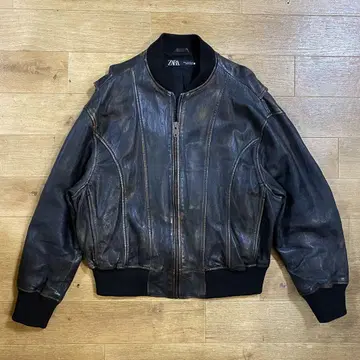 ZARA 다크 브라운 레더 봄버 자켓