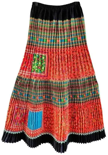 단 하나뿐인 섬세한 자수 몽족 플리츠 플레어 스커트 K