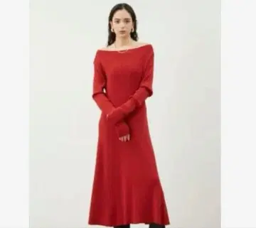 Mila Owen 터틀넥 빨간색 라메 롱 니트 드레스