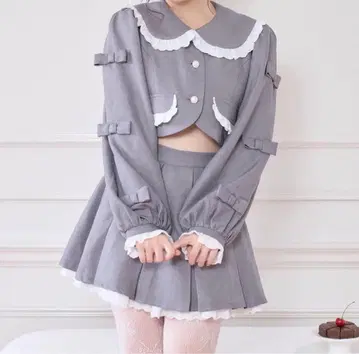 Honey Cinnamon 소매 리본 코튼 레이스 자켓 셋업