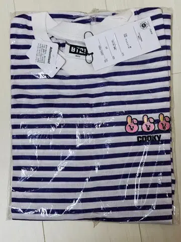 BT21 쿠키 자수 스트라이프 T셔츠 L 사이즈
