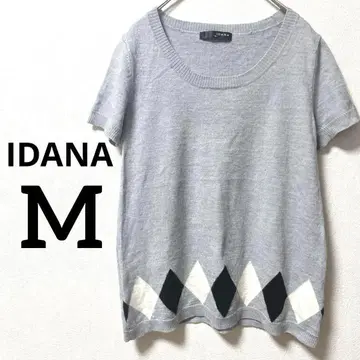 이다나 IDANA 니트 반팔 M 다이아 무늬 여성용 니트 상의