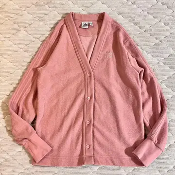 새상품급 아디다스 타월 원단 가디건 트레포일 자수 3본 라인