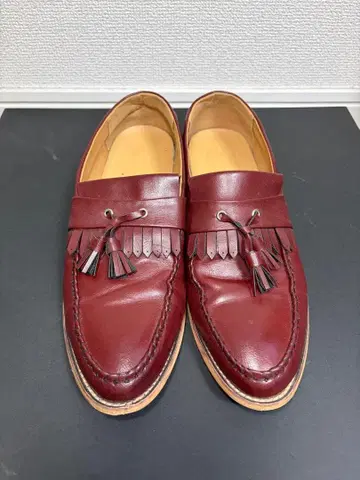 버건디 가죽 태슬 로퍼 비즈니스 슈즈