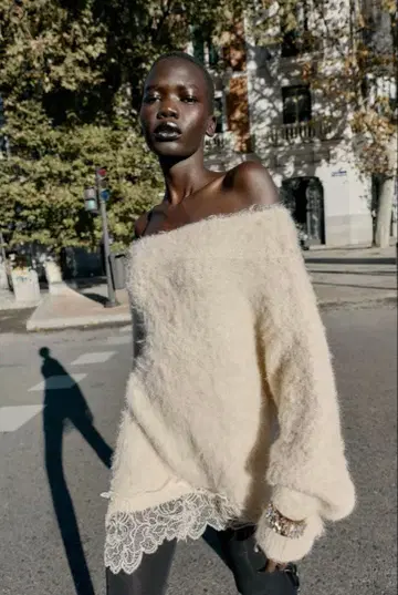 ZARA 레이스 콤비 니트 스웨터 M