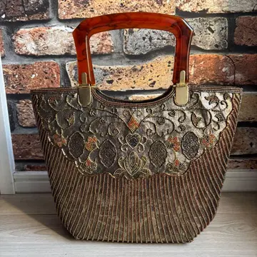 [ARUKAN] 도서 자수 토트백 브라운 새상품급 일본 의류/양장