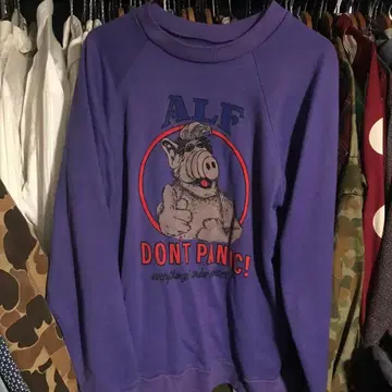 alf vintage 맨투맨 프린트 아메리칸 코믹스 퍼플