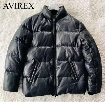 AVIREX 블랙 가죽 다운 자켓 고급 양가죽
