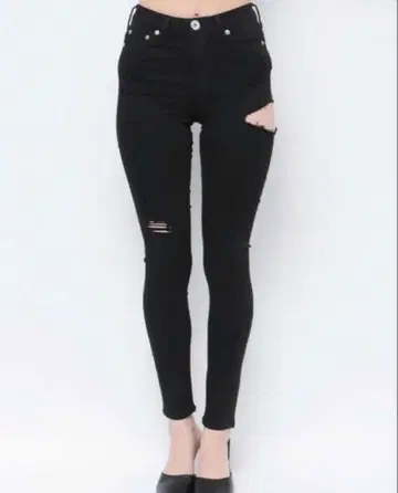 GYDA 블랙 데미지 스키니 데님