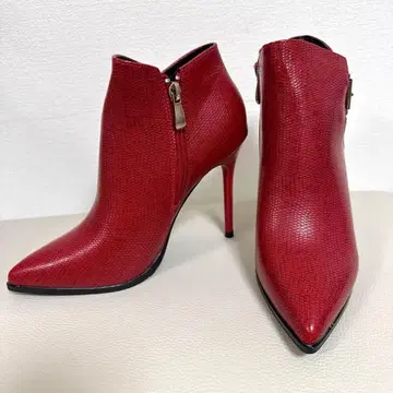 [미사용 새상품] 부티 빨간색 가죽 23.5cm 힐 11cm 지퍼 포함