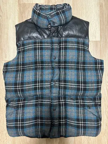 펜필드 가죽 체크 울 다운 베스트
