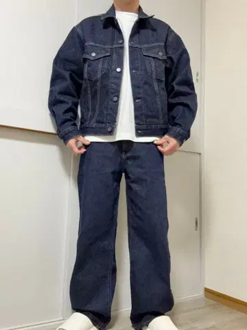 GU 다크 블루 네이비 데님 자켓 셋업