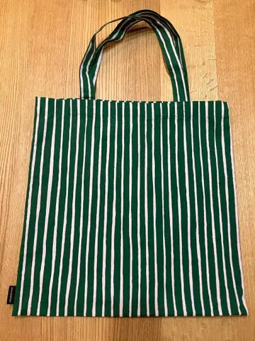marimekko 그린과 화이트 스트라이프 토트백