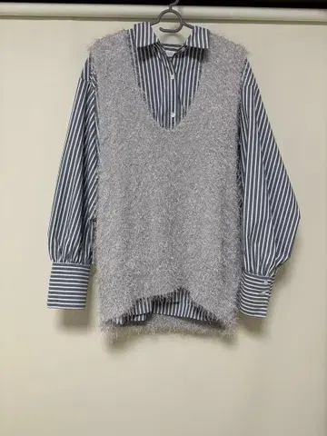 LOWRYS FARM 2WAY 스트라이프 셔츠 튤 샤기 베스트