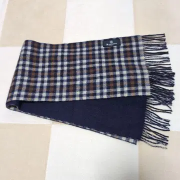 아쿠아 스큐텀 머플러 울 100% 양모 체크 무늬 네이비