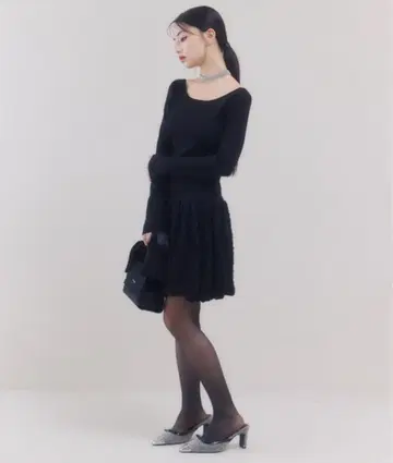 Eimy istoire 보트넥 벌룬 니트 미니 원피스