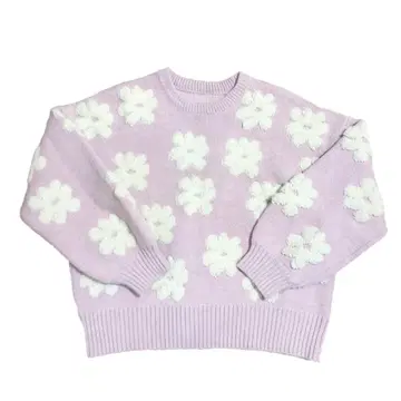 핑크 화이트 꽃무늬 보아 스웨터 긴팔 M