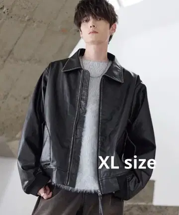 ASTRONOMY 충전솜 빈티지 PU 인조 가죽 숏 기장 블루종 XL