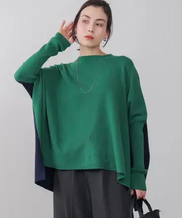 돌먼 슬리브 바이컬러 니트