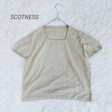 스캇니스 니트 반팔 스퀘어넥 스트레치 면 100% 카키 F