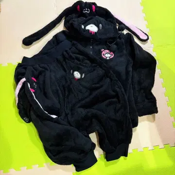 글루미 범용 토끼 더블 후드 복슬복슬 후드티 룸웨어 블랙