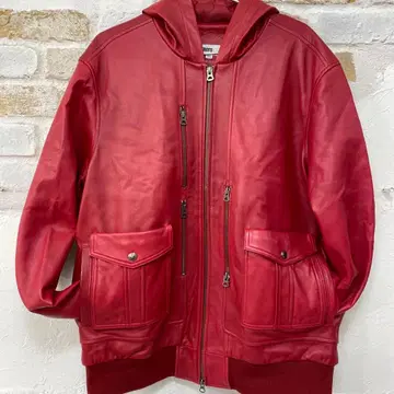 새상품급 양가죽 NUMEROZERO 가죽 후드 부착 자켓 빨간색 3XL
