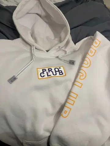 PRO CLUB 화이트 후드 부착 후드티