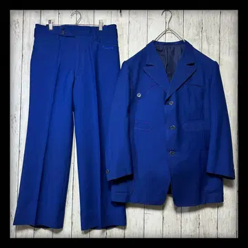 [ 레어 빈티지 수트 셋업 ] 블루 빨간색 스티치 M 영국 원단