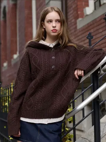 hazyl 케이블 니트 후디