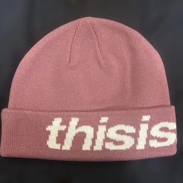 thisis 로고 니트 모자 핑크
