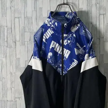 트랙 자켓 PUMA 레어 디자인 블랙 x 블루 패턴 남성용 L