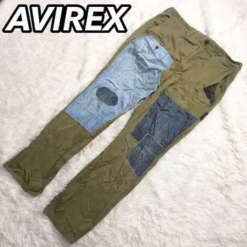 AVIREX 카고 팬츠 절개 데님 패치워크 밀리터리 카키 L