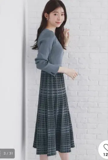 새상품급 인덱스 index 체크 플리츠 니트 원피스 M 사이즈