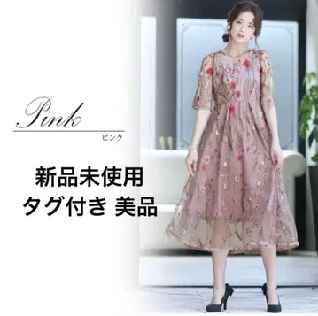 빈티지풍 7부 소매 시어 드레스 원피스 핑크 플라워 자수