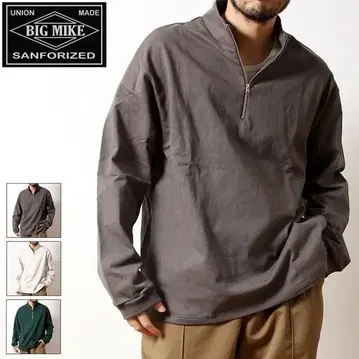 새상품 빅 마이크 롱 슬리브 T셔츠 하프 지퍼 헤비 웨이트