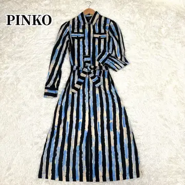 핑크 PINKO 맥시 길이 원피스 허리 리본 스트라이프 M 상당