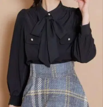 스윙 리본 보타이 스티치 셔츠 블라우스