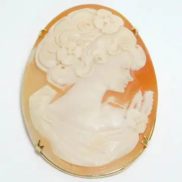 카메오 브로치 쉘 오렌지 계열 작가 사인 있음