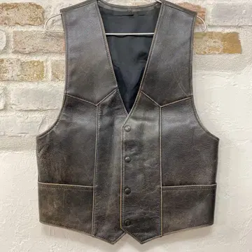 소가죽 가죽 슬리브리스 베스트 다크 브라운 L