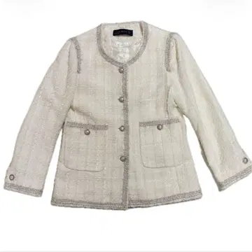 ZARA WOMAN 자라 트위드 노카라 자켓 화이트 S