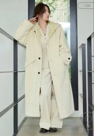 택 포함 새상품 MIESROHE 인조 모피 롱 후드 코트 CRM