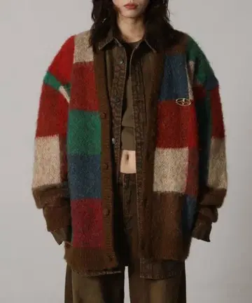 오버 사이즈 블록 체크 패턴 가디건 MASONPRINCE