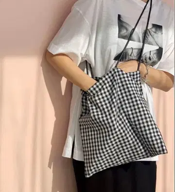 COUDRE 깅엄 체크 롱 숄더 토트