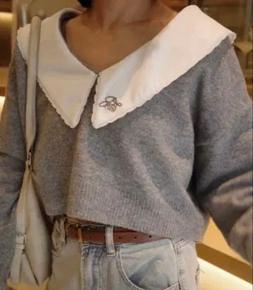 jumelle 카라 부착 크롭 니트 그레이