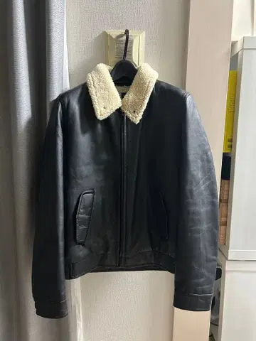 A.P.C. 보아 카라 부착 블랙 가죽 자켓 사이즈 2