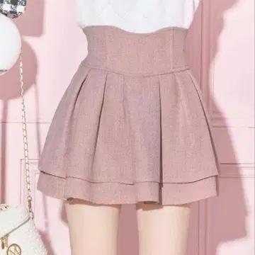 미셸 마카롱 슬림 레그 엘레강트 트위드 스커트 핑크